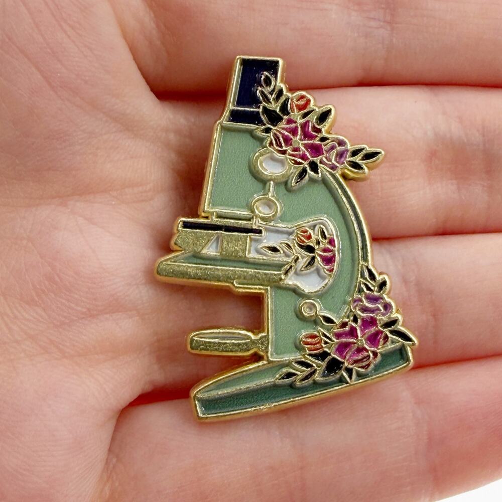 Floral Microscope Soft Enamel Pin Science Biology Botanist STEM Gift